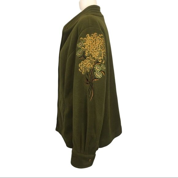 Bob Mackie Medium Green Embroidered Fuzzy Jacket - Picture 1 of 10